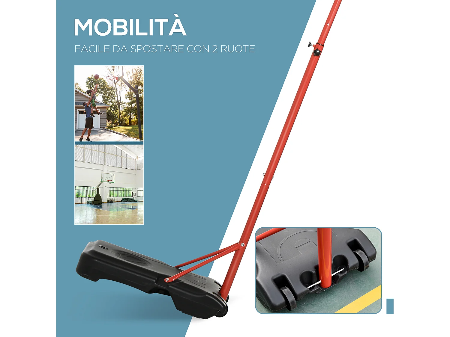 Canestro Portatile da Basket con Altezza Regolabile