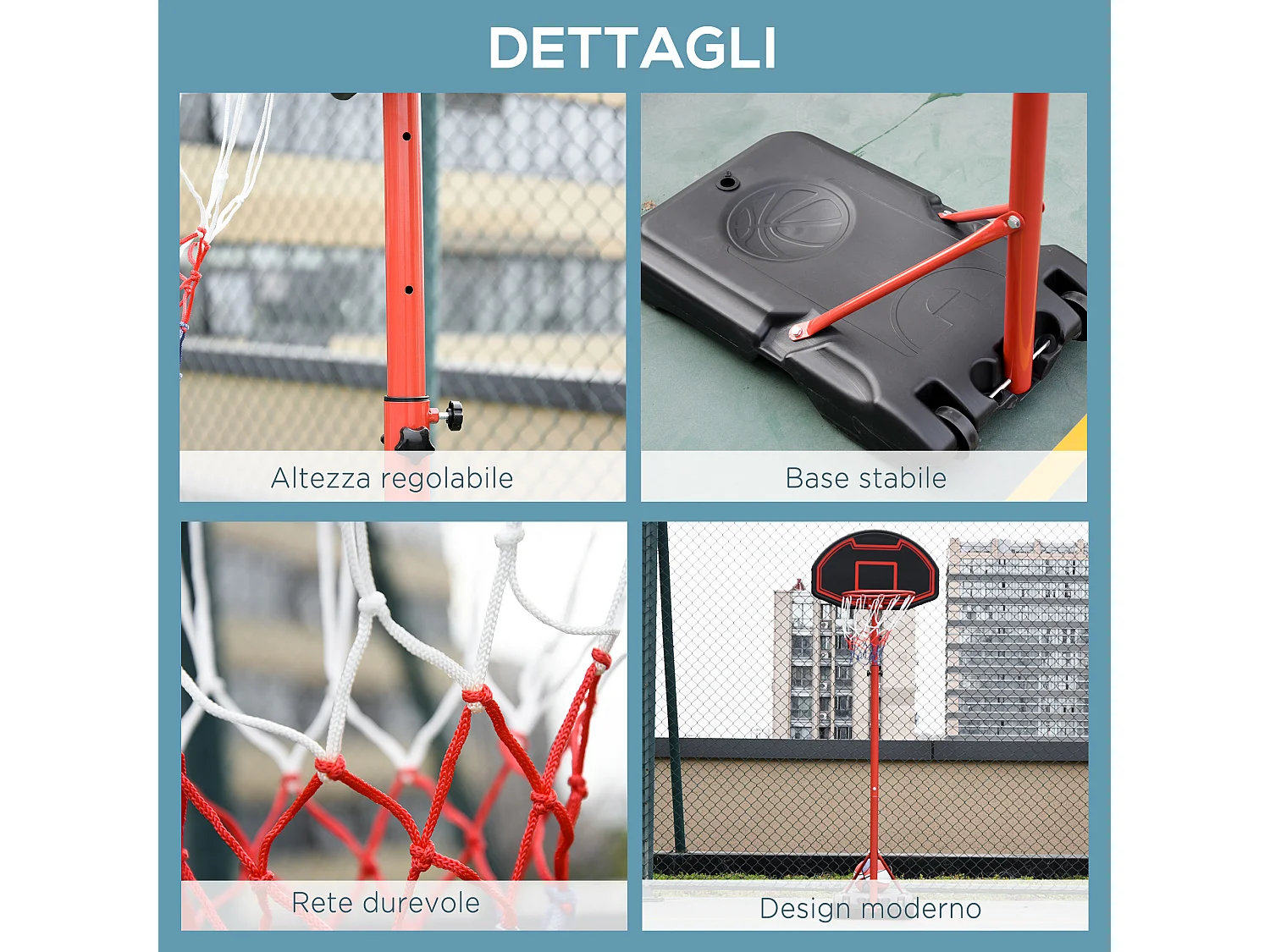 Canestro Portatile da Basket con Altezza Regolabile