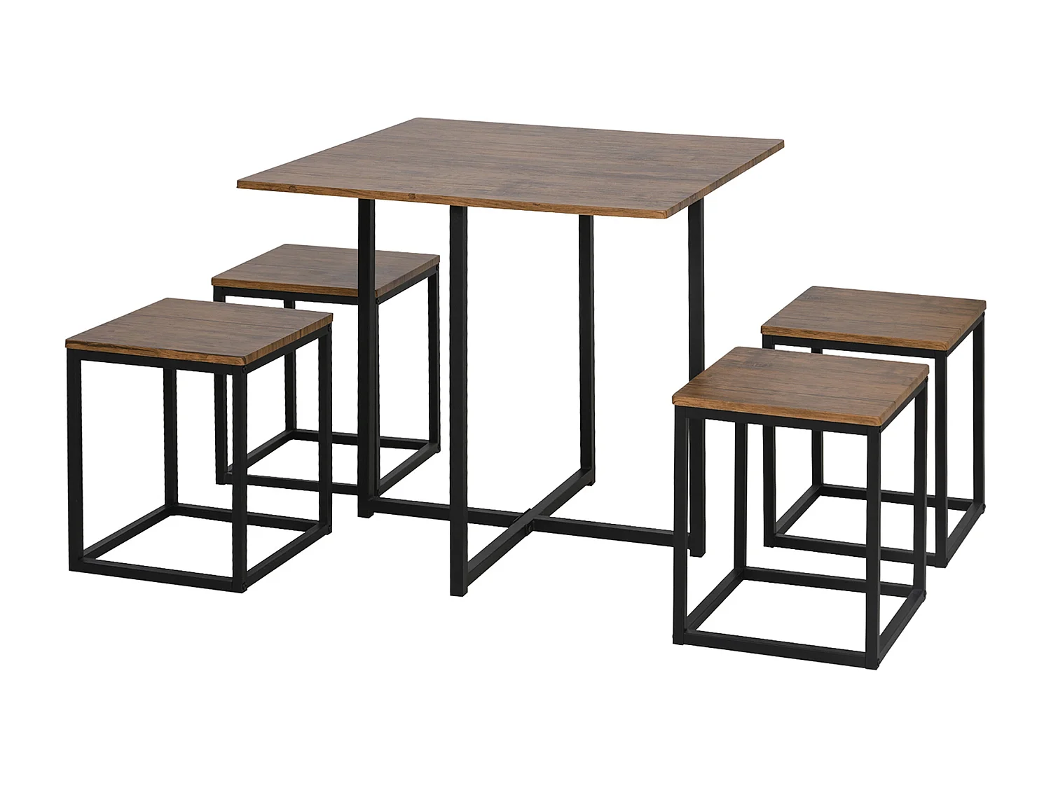 Set 5 pezzi tavolo con sgabelli da pranzo nero e color legno