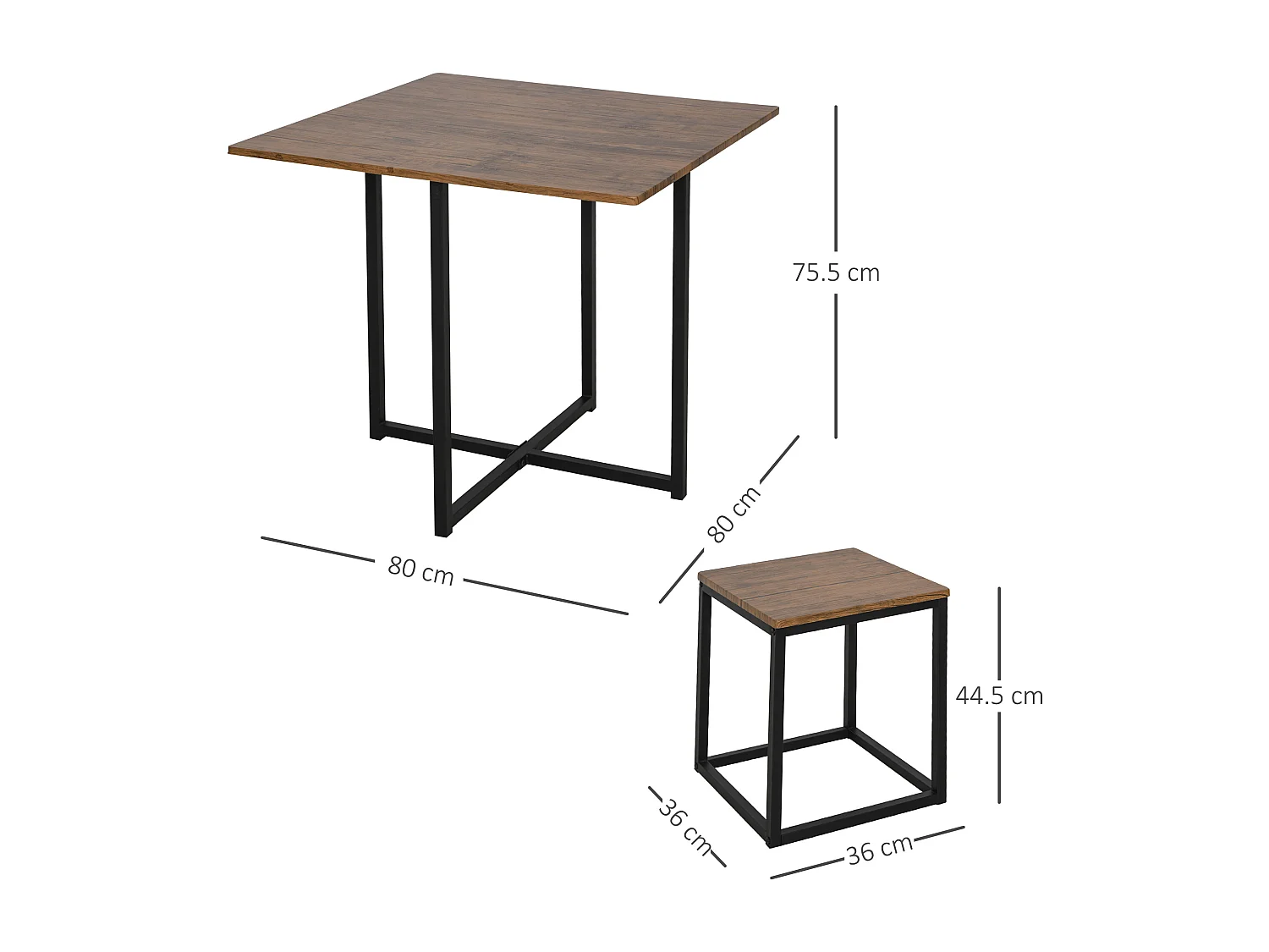 Set 5 pezzi tavolo con sgabelli da pranzo nero e color legno