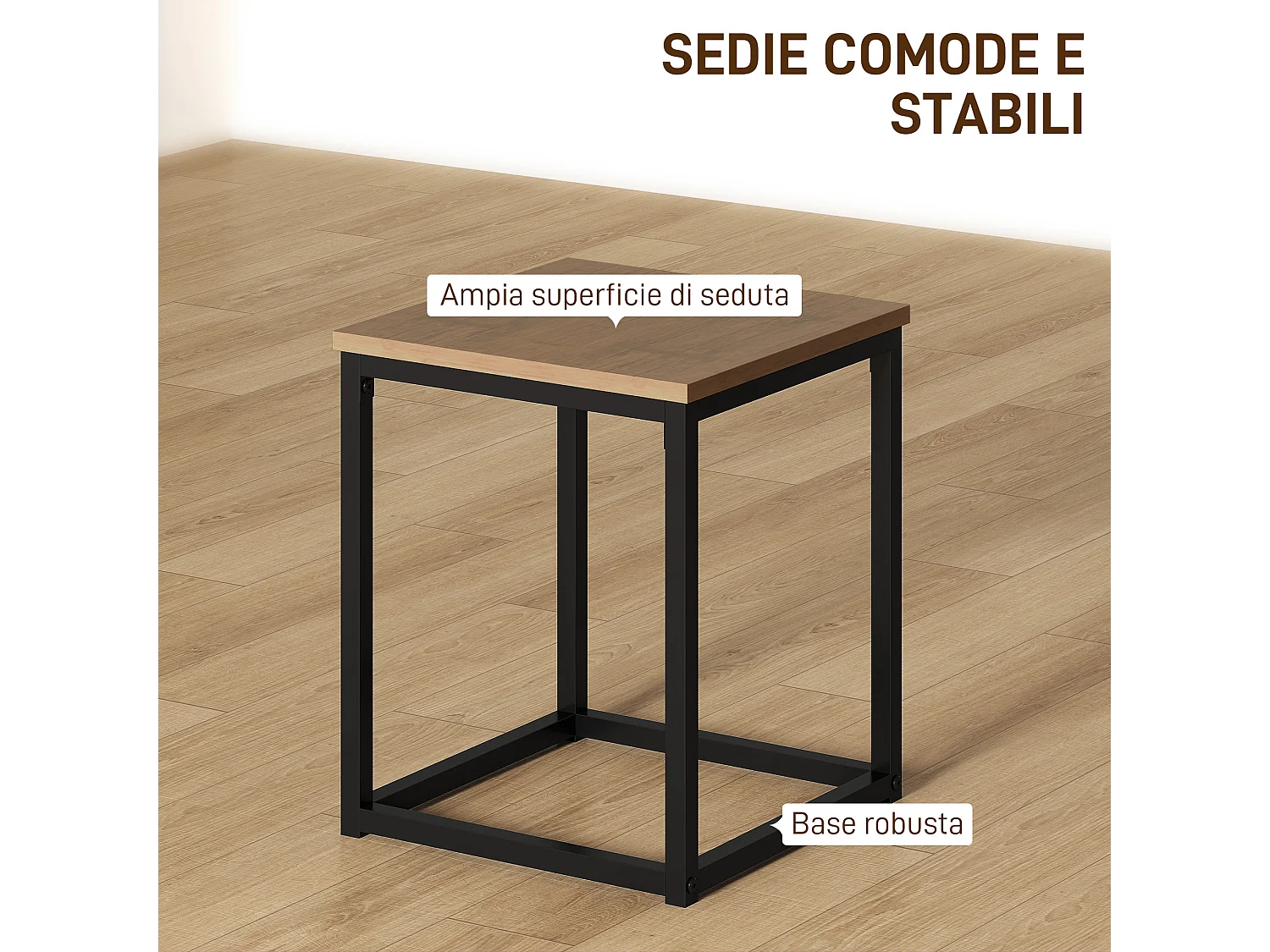 Set 5 pezzi tavolo con sgabelli da pranzo nero e color legno