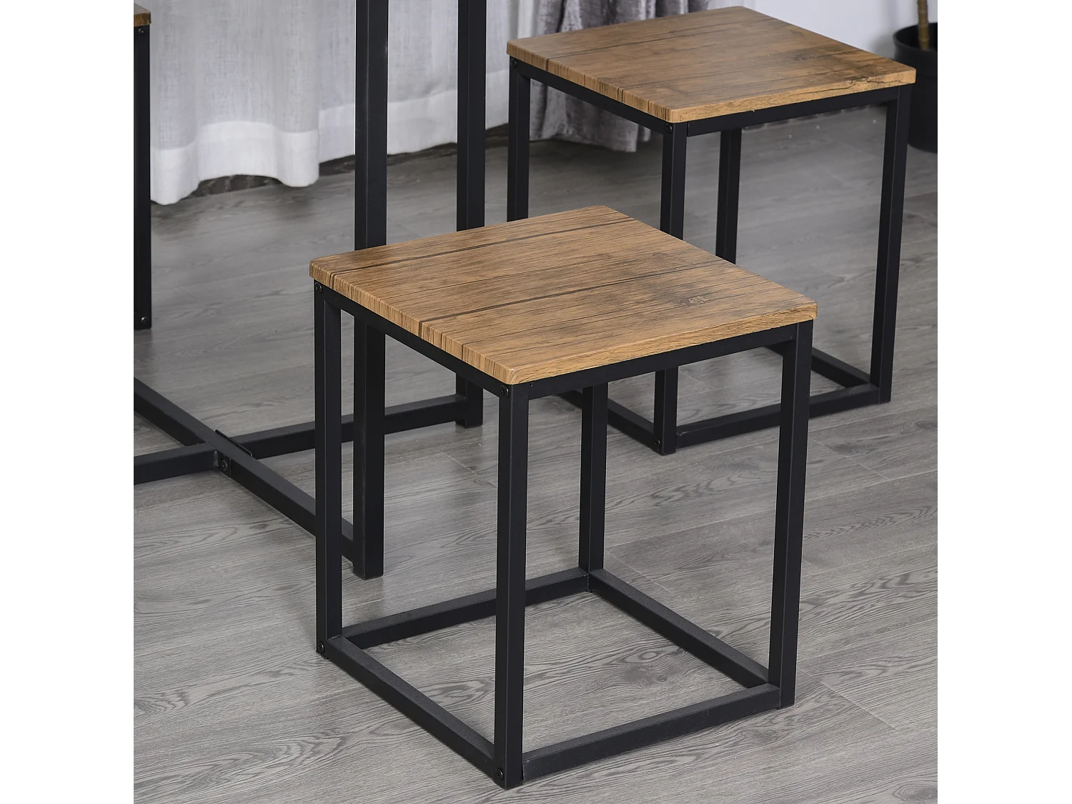 Set 5 pezzi tavolo con sgabelli da pranzo nero e color legno