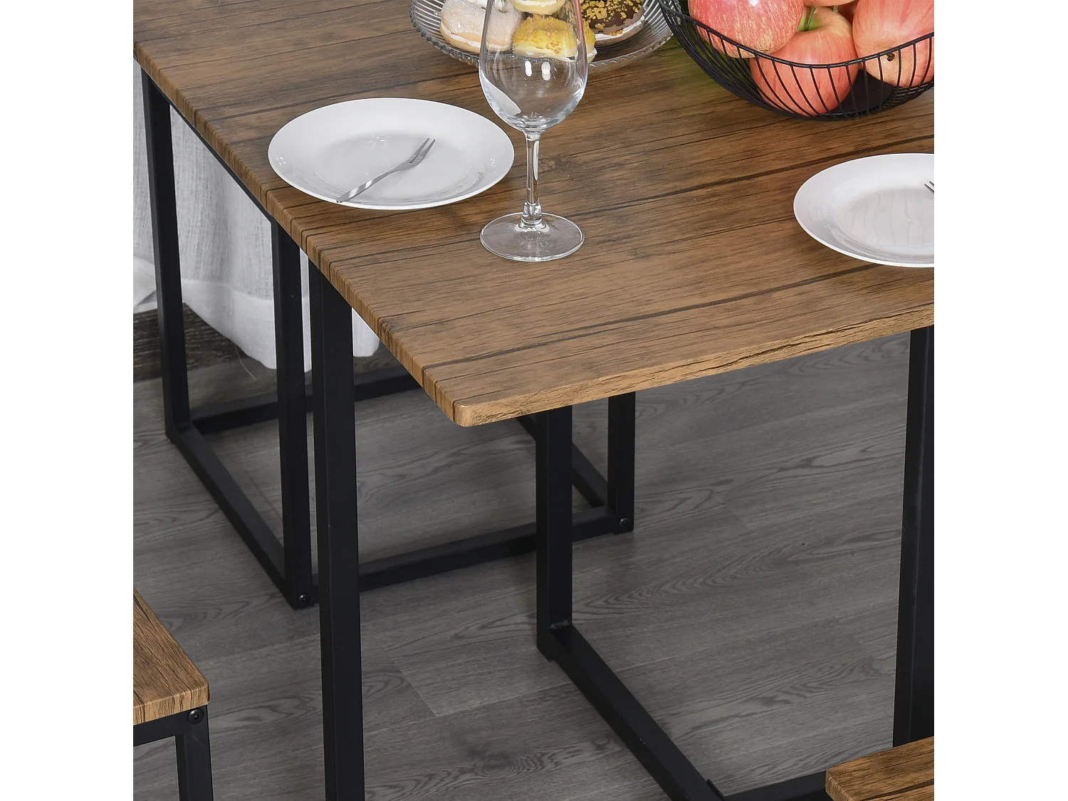 Set 5 pezzi tavolo con sgabelli da pranzo nero e color legno