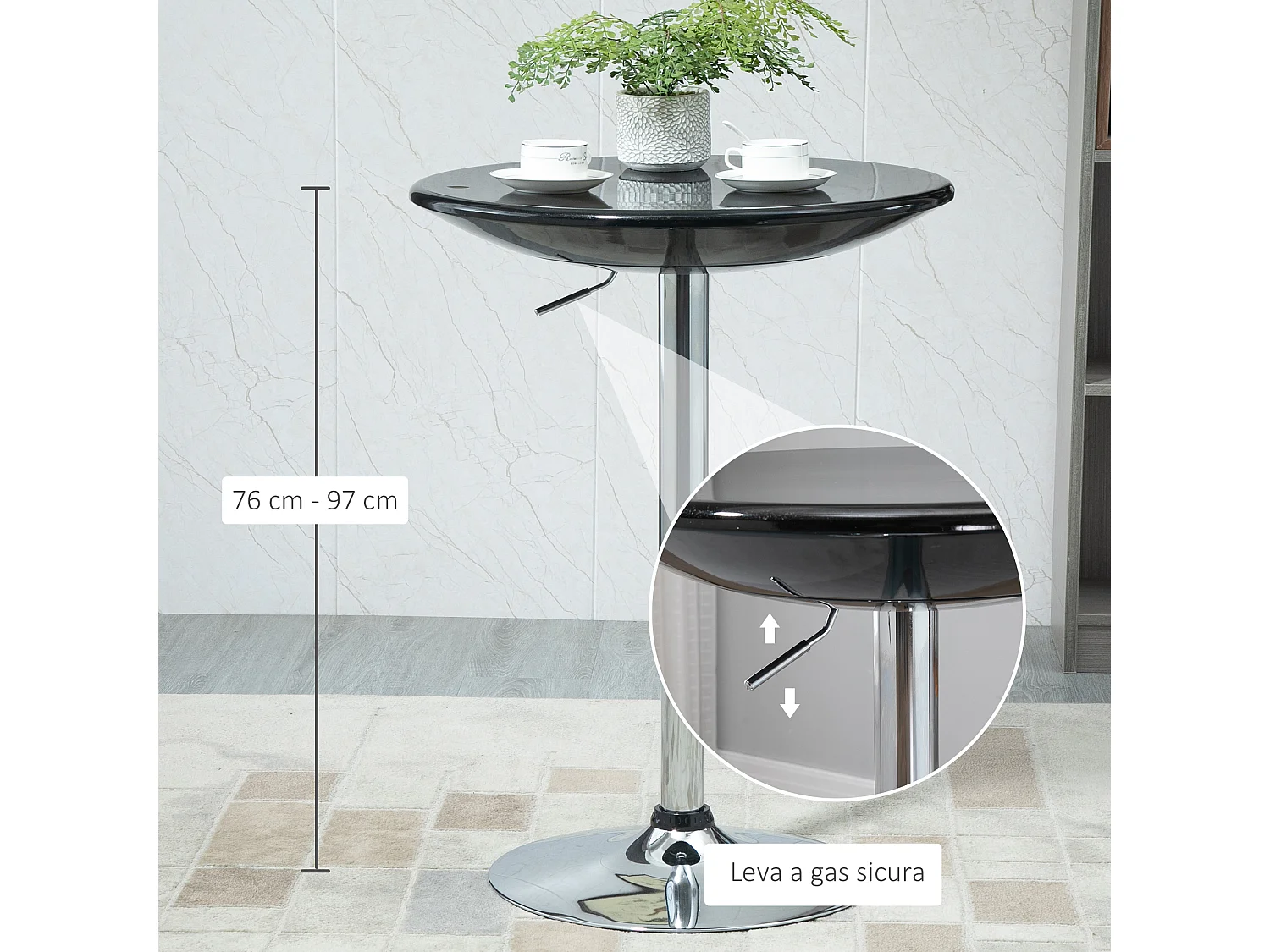 Tavolo rotondo da bar con piano girevole altezza regolabile