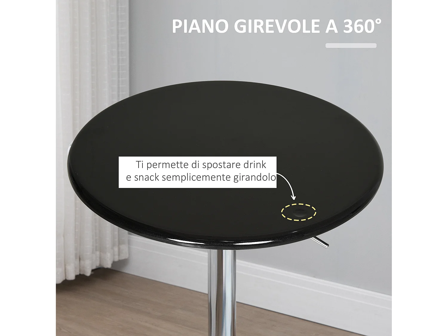 Tavolo rotondo da bar con piano girevole altezza regolabile
