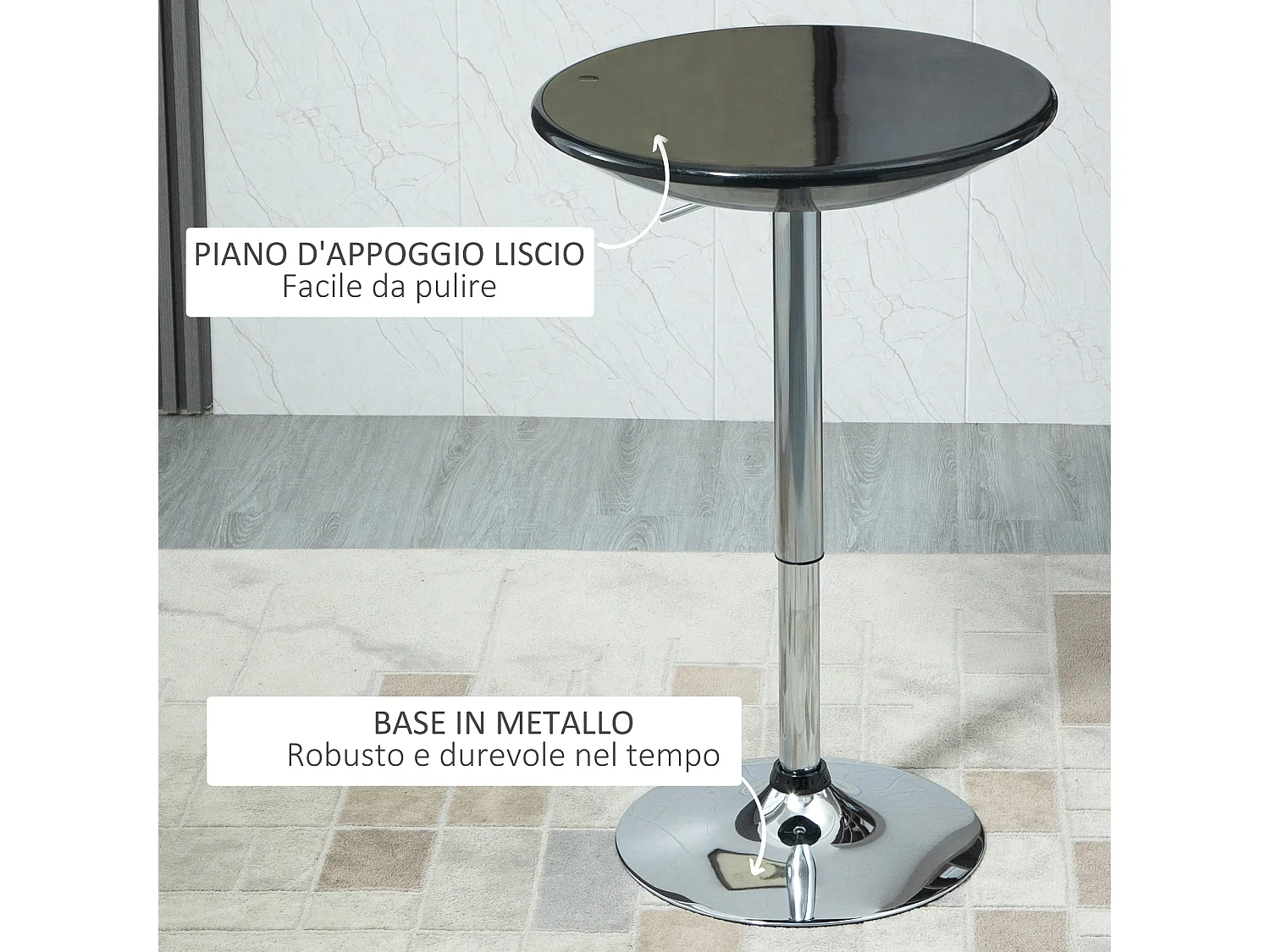 Tavolo rotondo da bar con piano girevole altezza regolabile