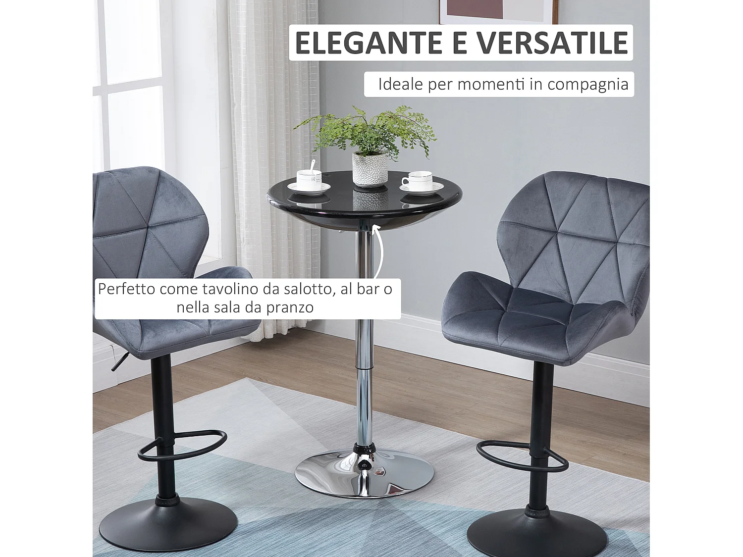 Tavolo rotondo da bar con piano girevole altezza regolabile