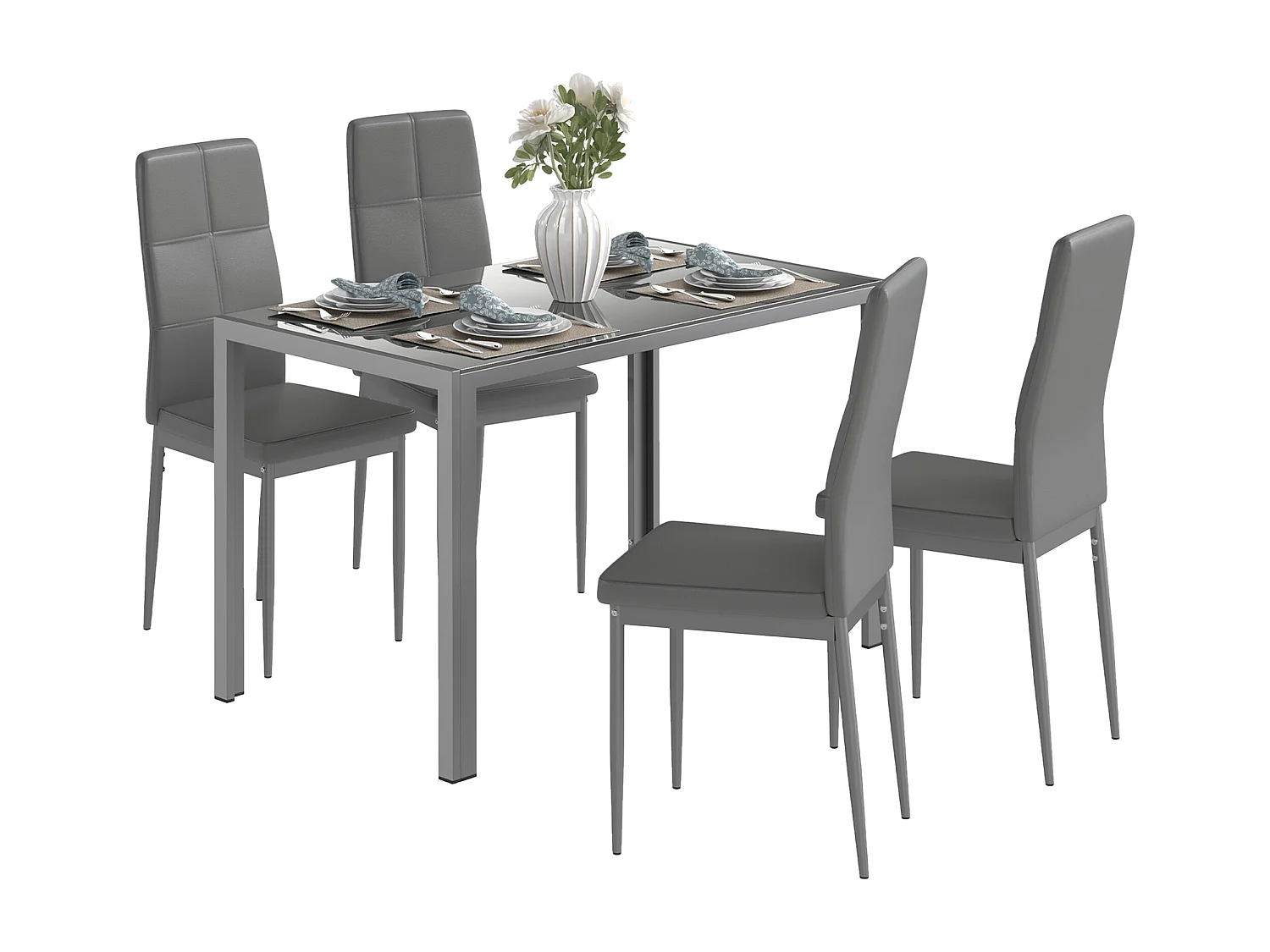Set da pranzo grigio 5 pezzi rettangolare con 1 tavolo 4 sedie moderne