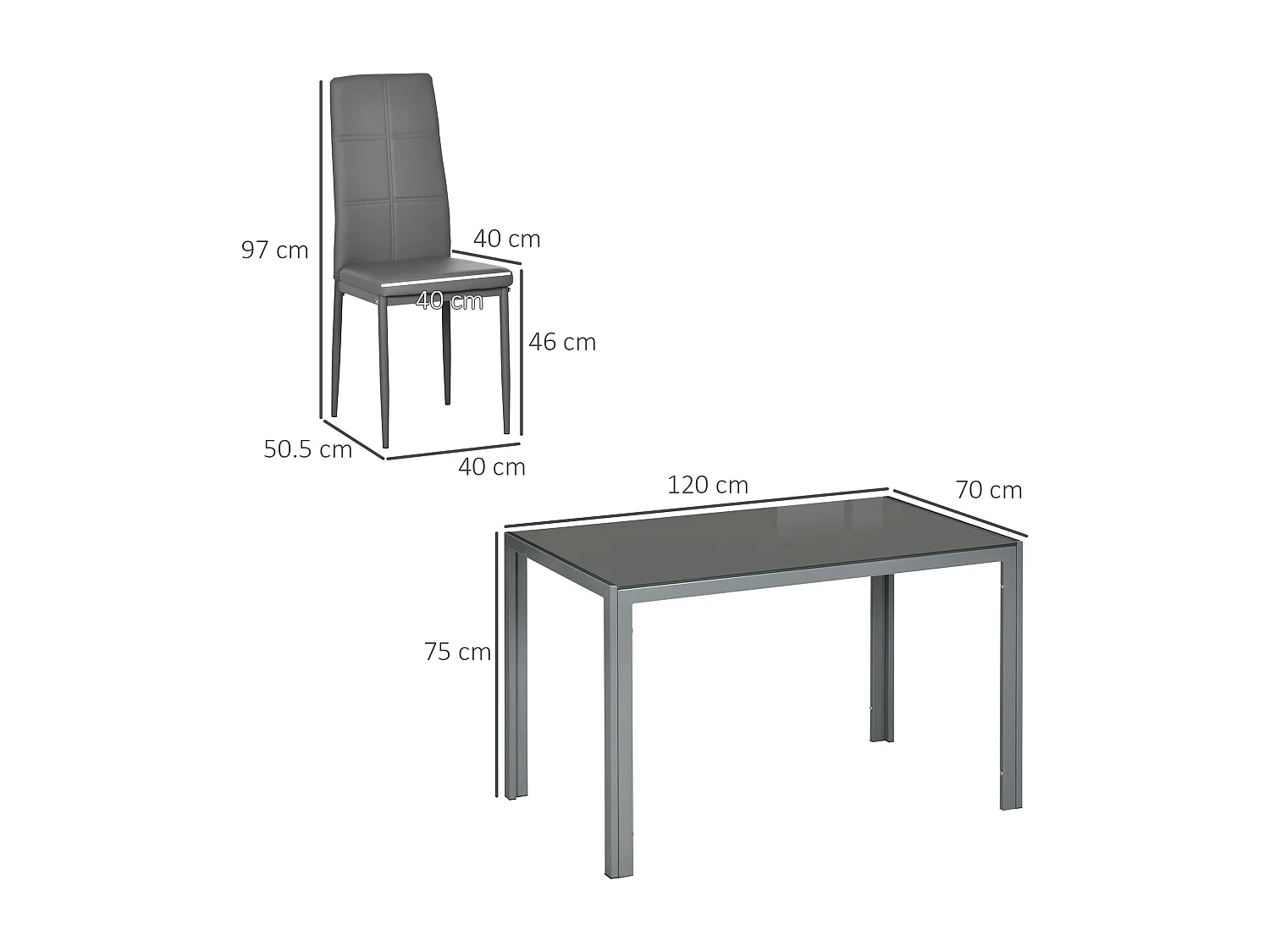 Set da pranzo grigio 5 pezzi rettangolare con 1 tavolo 4 sedie moderne