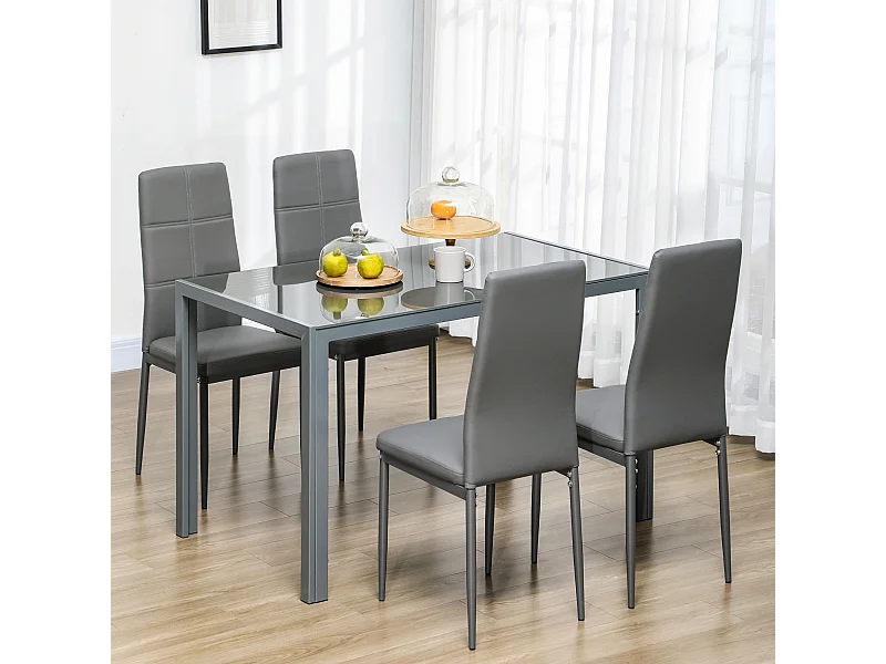Set da pranzo grigio 5 pezzi rettangolare con 1 tavolo 4 sedie moderne