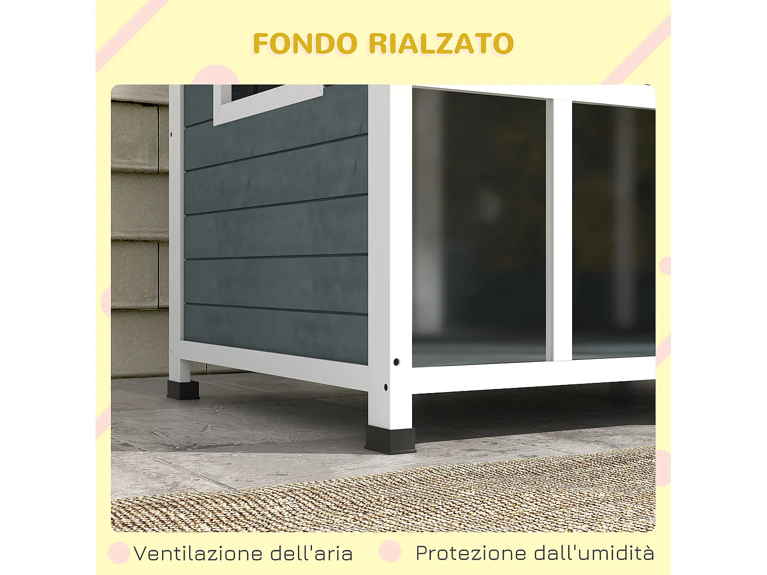 Cuccia per cani taglia media da esterno in legno grigio