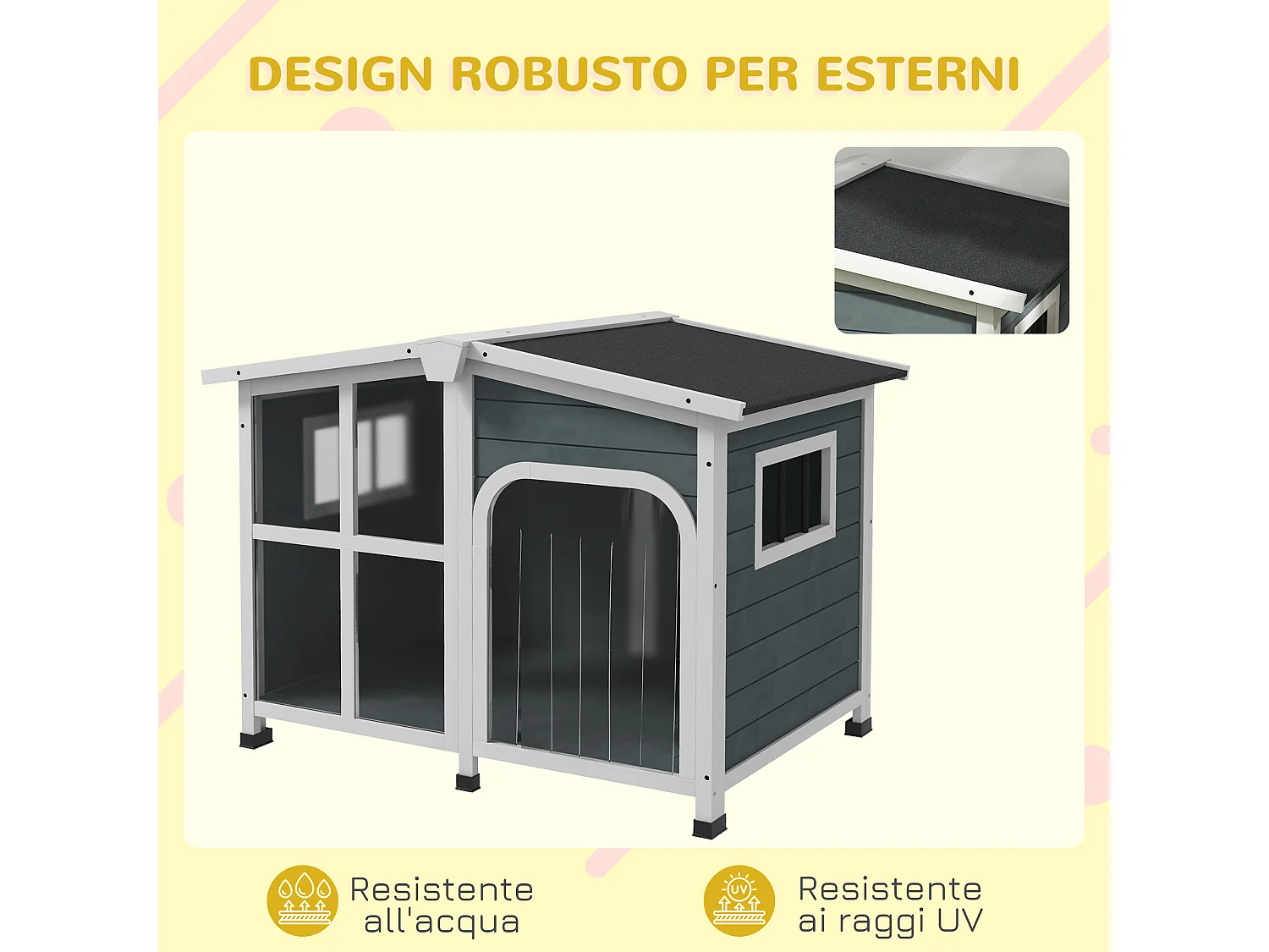 Cuccia per cani taglia media da esterno in legno grigio