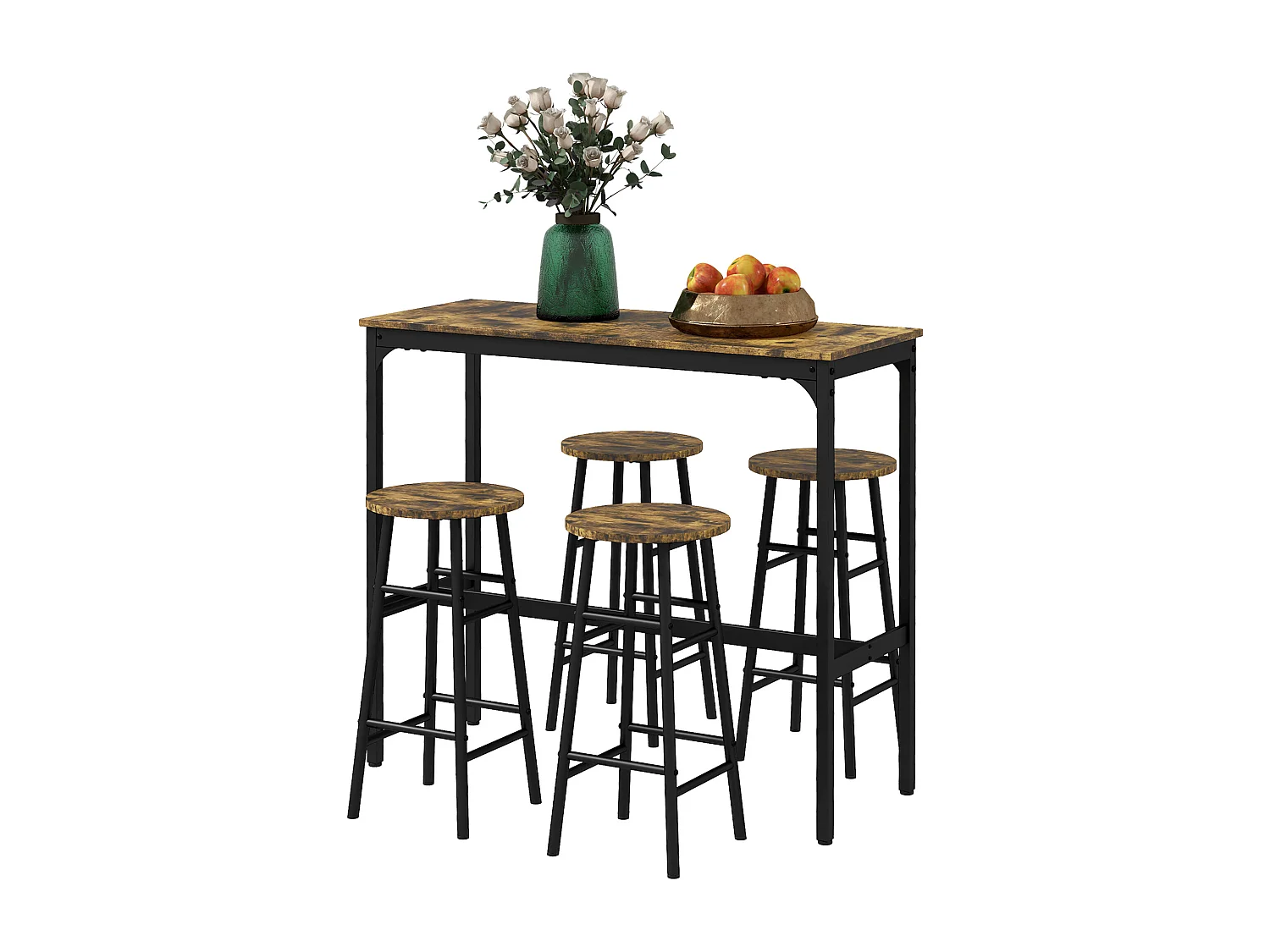 Set 5pz tavolo rettangolare e 4 sgabelli in mdf e acciaio