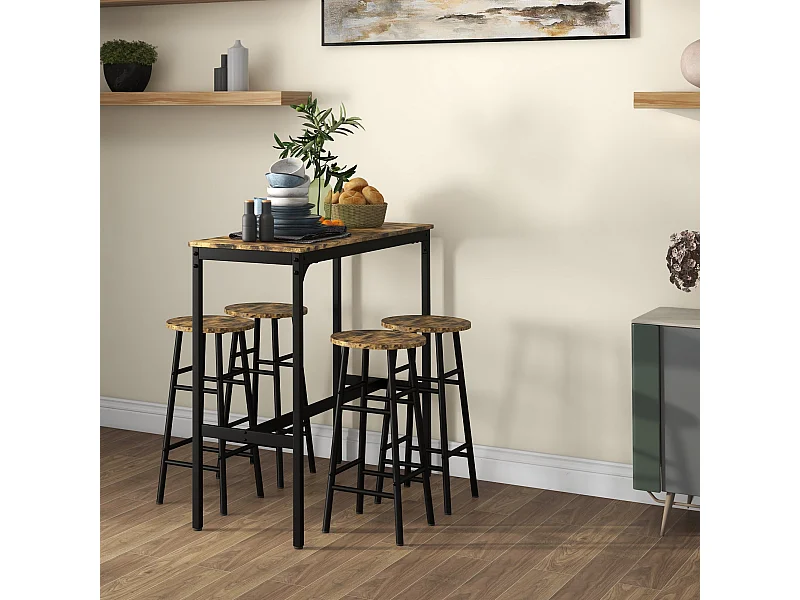 Set 5pz tavolo rettangolare e 4 sgabelli in mdf e acciaio