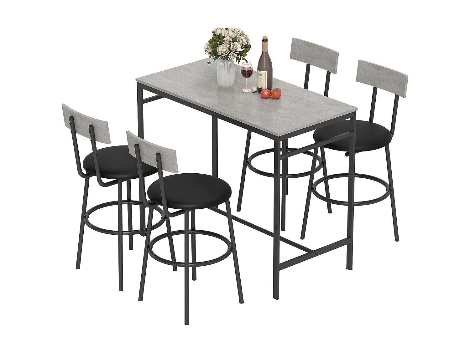 Set tavolo bar con 4 sgabelli con imbottitura pelle pu