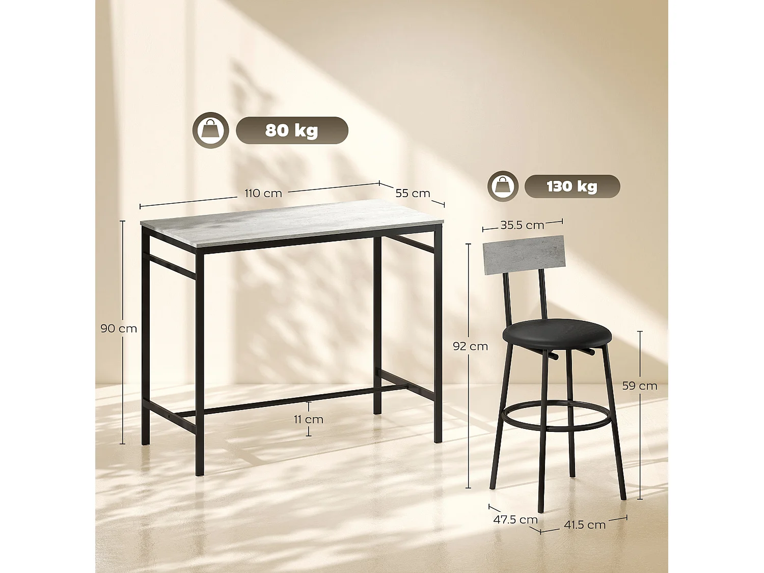 Set tavolo bar con 4 sgabelli con imbottitura pelle pu