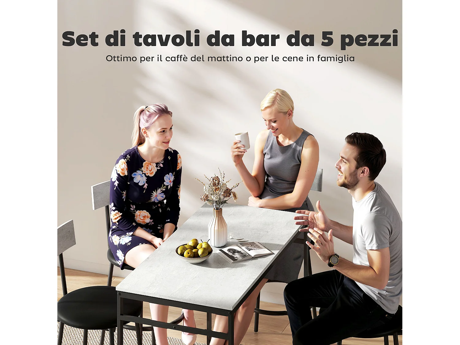 Set tavolo bar con 4 sgabelli con imbottitura pelle pu