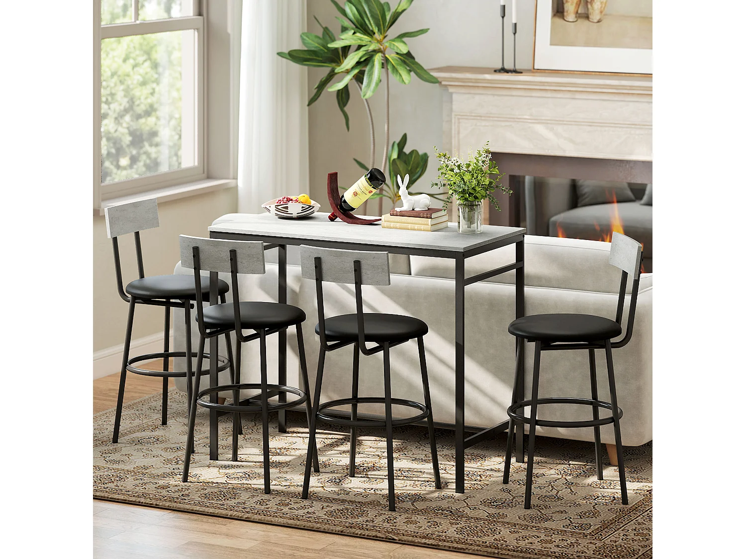 Set tavolo bar con 4 sgabelli con imbottitura pelle pu