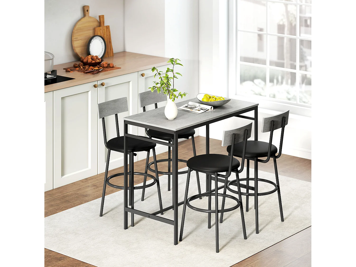 Set tavolo bar con 4 sgabelli con imbottitura pelle pu