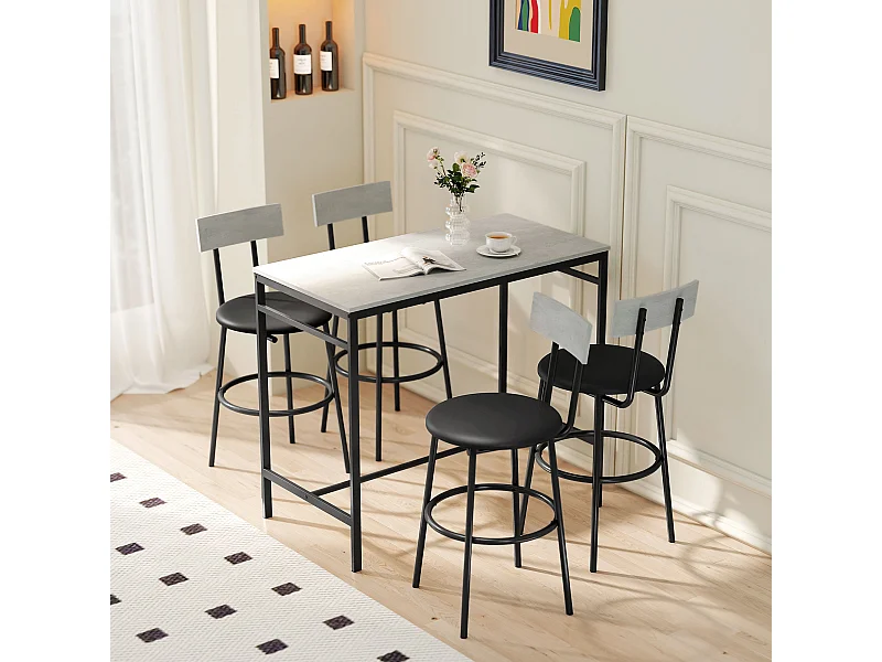 Set tavolo bar con 4 sgabelli con imbottitura pelle pu