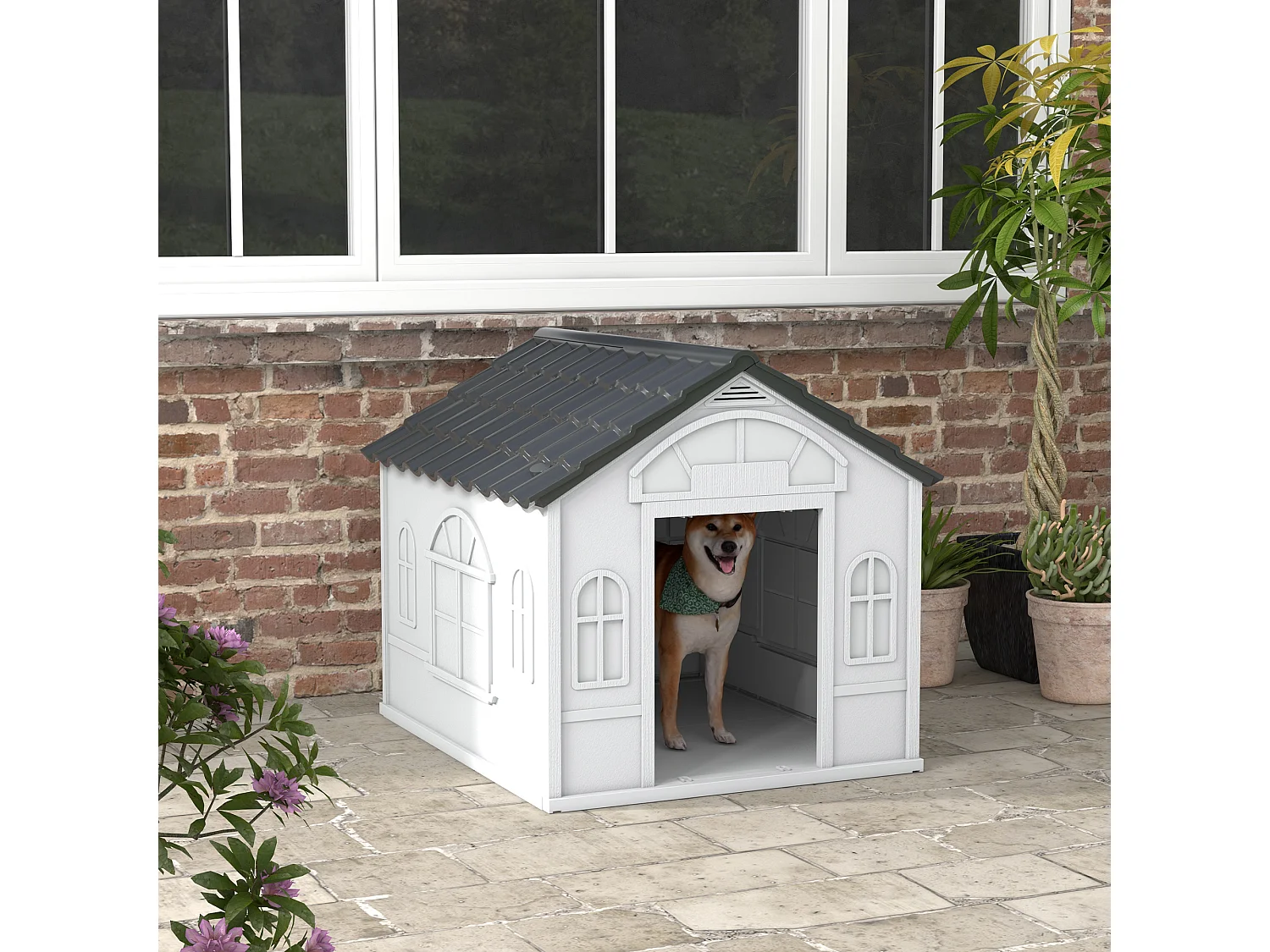 Cuccia per cani con tetto inclinato 84.2x98.2x82 cm grigio