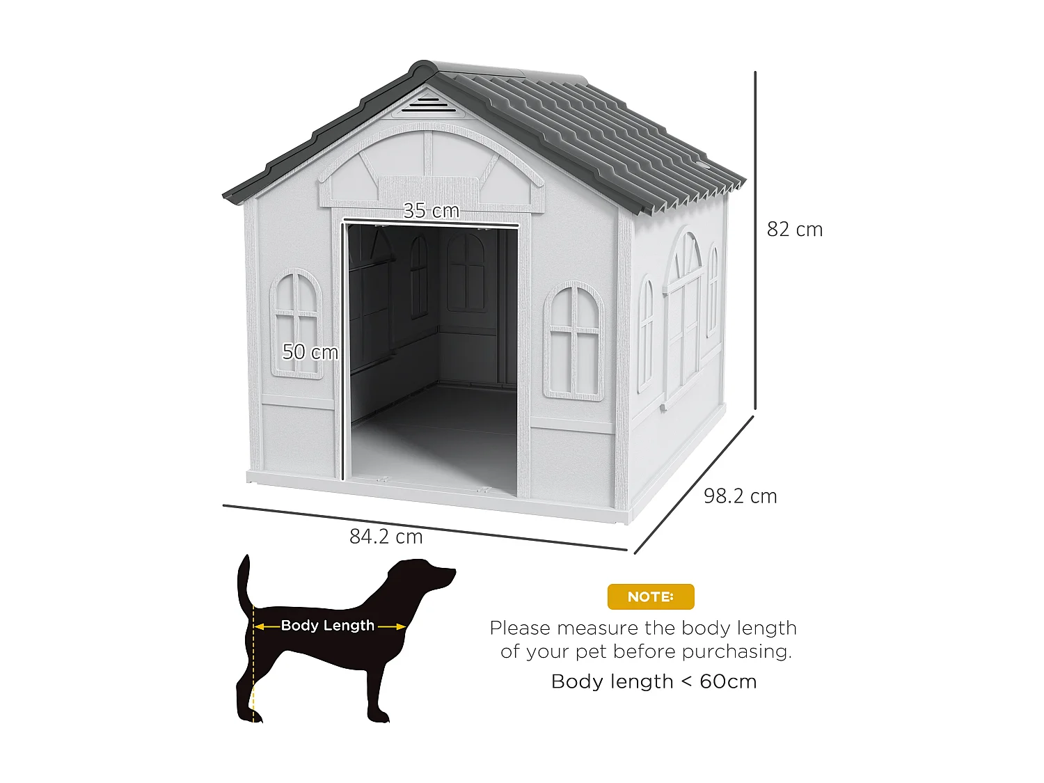 Cuccia per cani con tetto inclinato 84.2x98.2x82 cm grigio