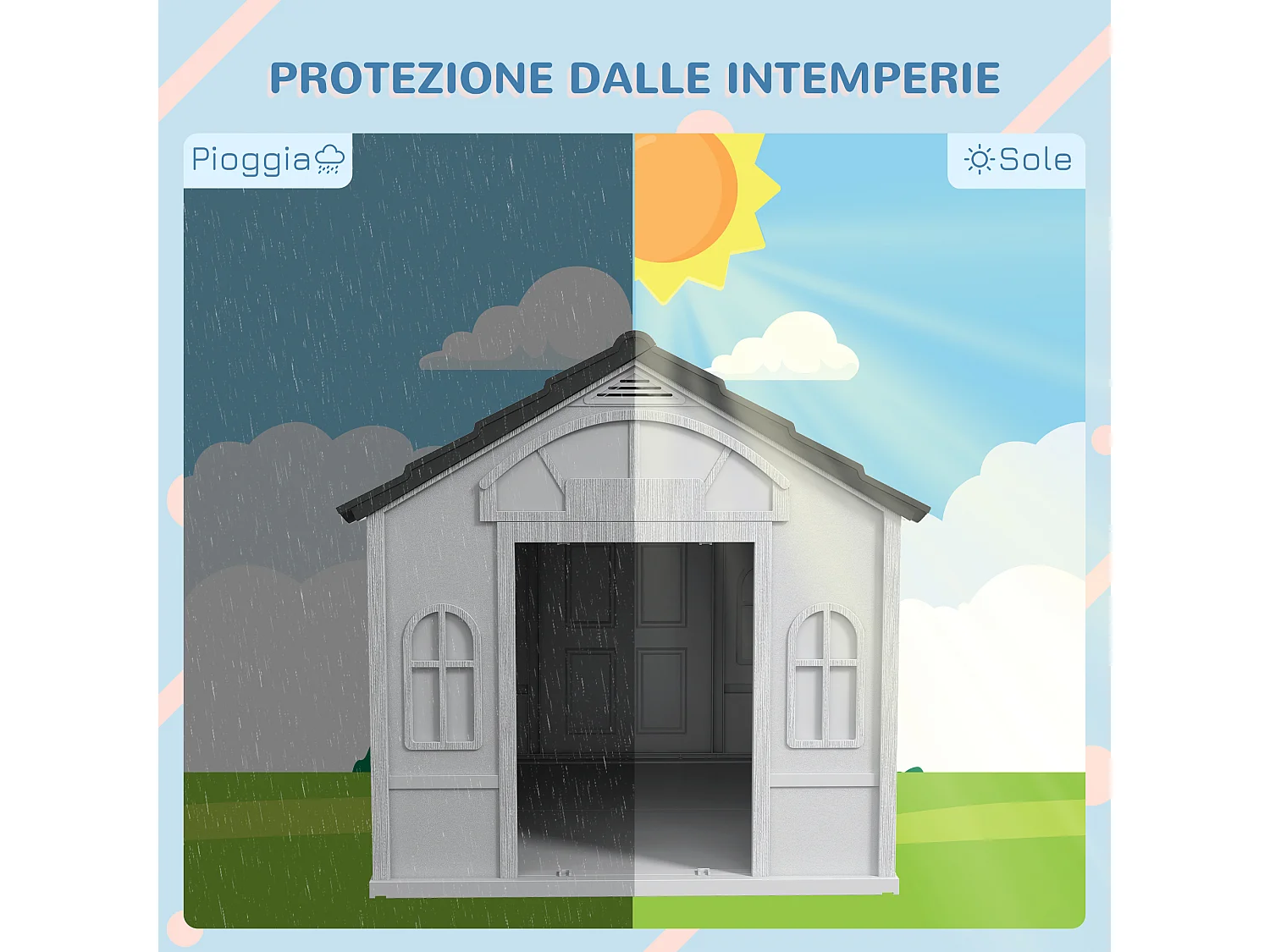 Cuccia per cani con tetto inclinato 84.2x98.2x82 cm grigio