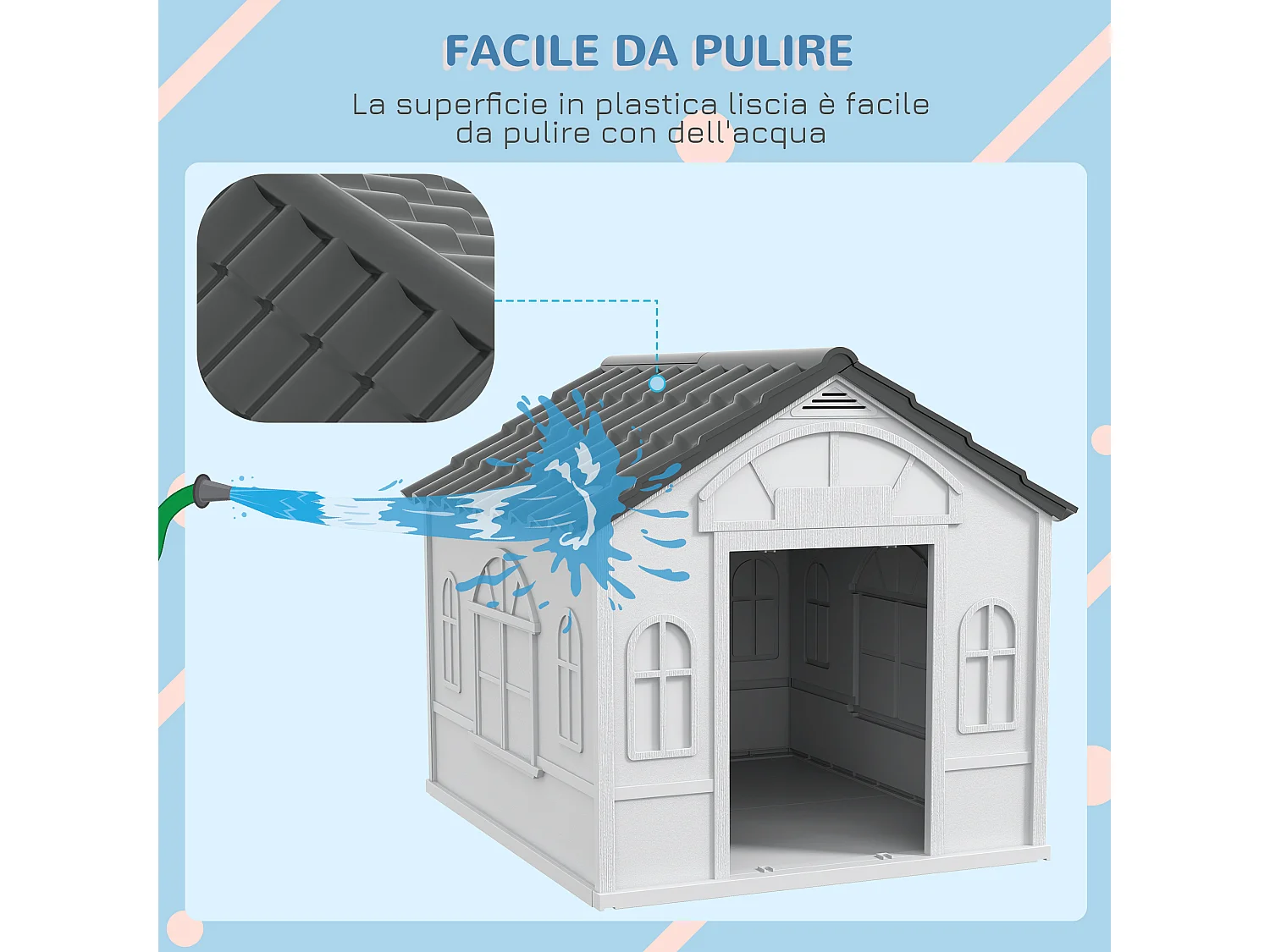 Cuccia per cani con tetto inclinato 84.2x98.2x82 cm grigio