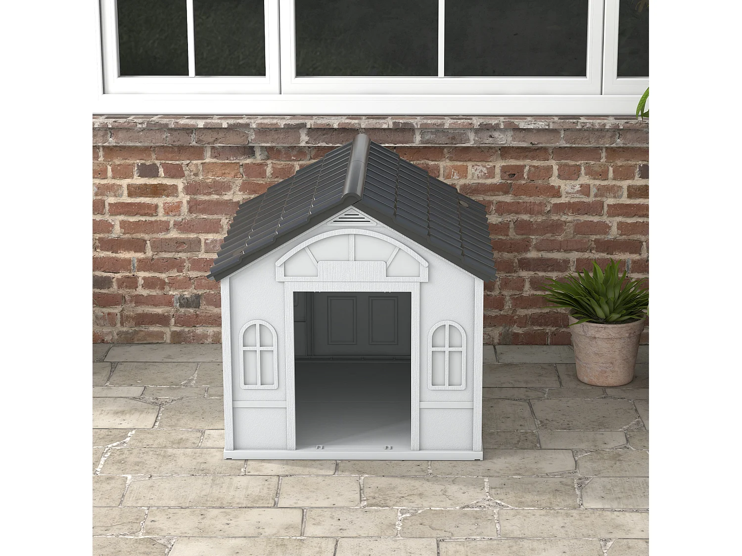 Cuccia per cani con tetto inclinato 84.2x98.2x82 cm grigio