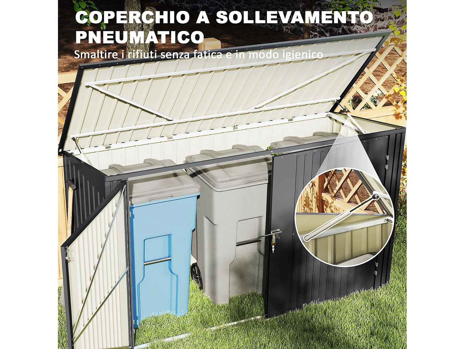 Copribidoni per 3 cassonetti da 240l con coperchio grigio