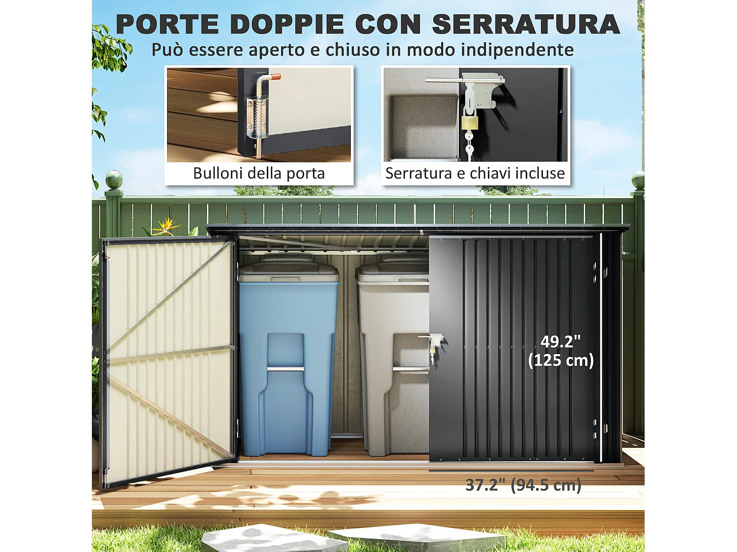 Copribidoni per 3 cassonetti da 240l con coperchio grigio