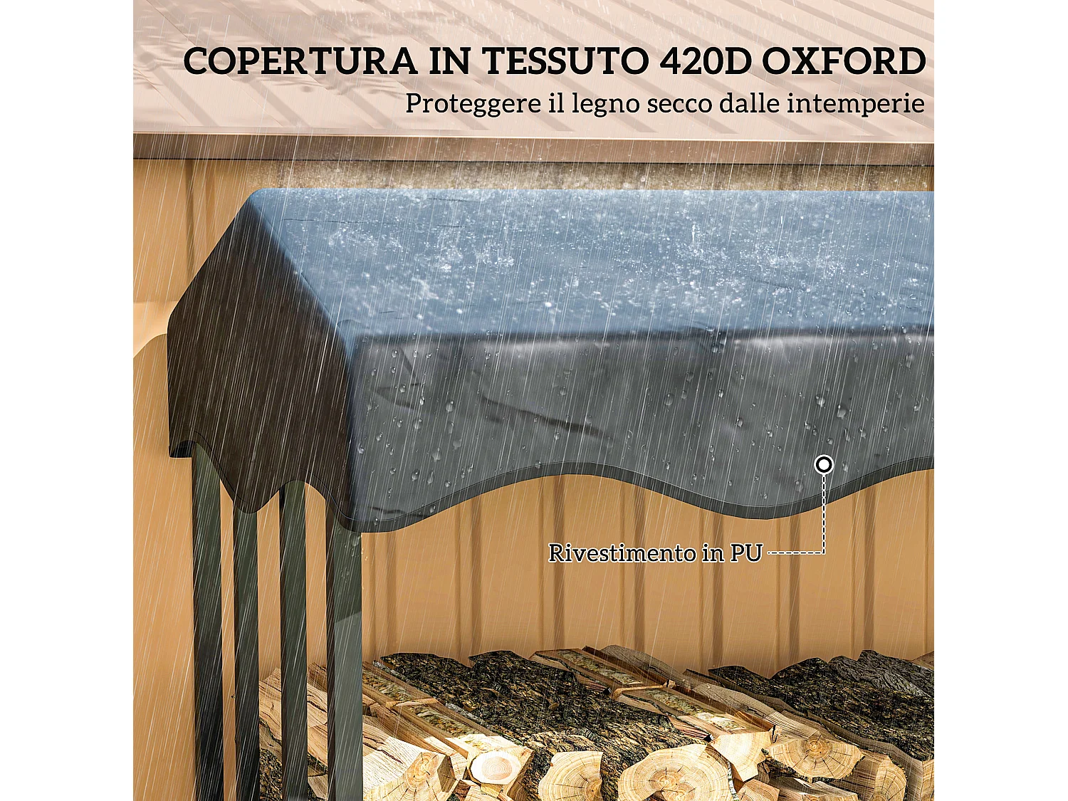 Portalegna da esterno con copertura capacità 2000kg in metallo nero