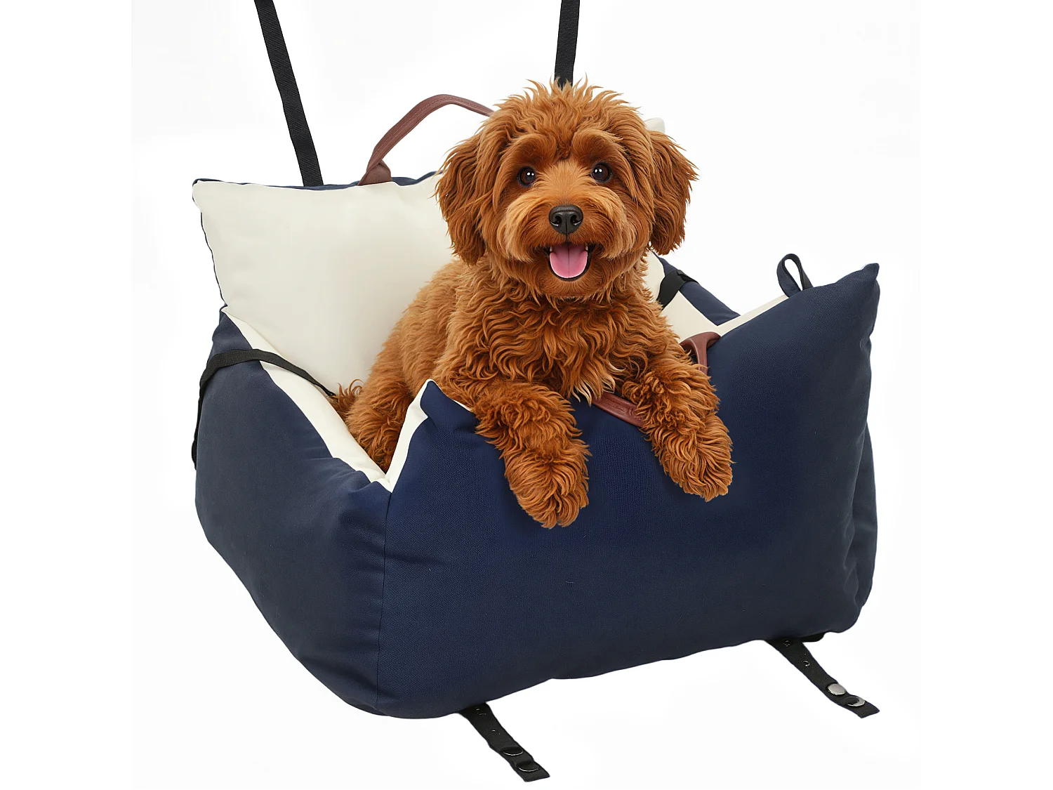 Seggiolino auto per cani con guinzaglio e sfoderabile blu navy