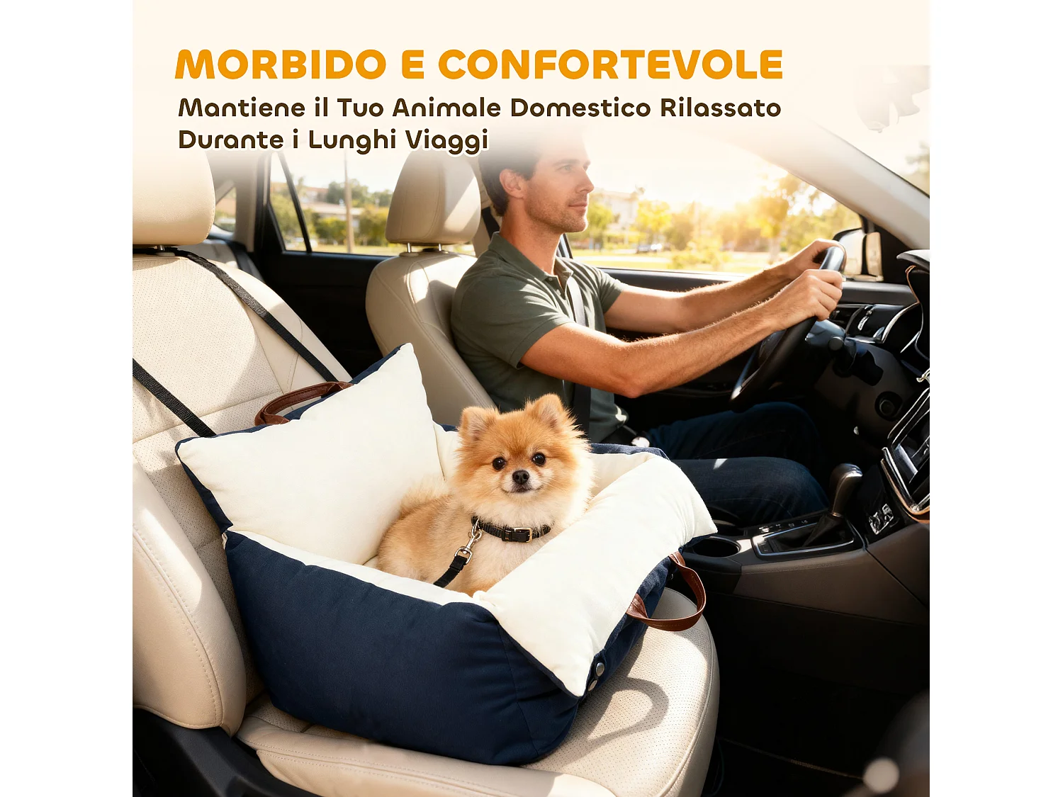 Seggiolino auto per cani con guinzaglio e sfoderabile blu navy
