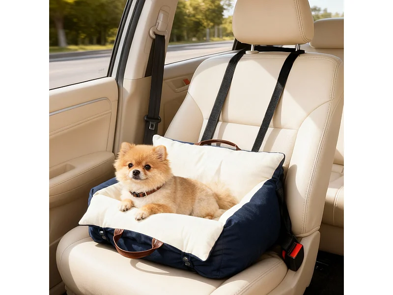 Seggiolino auto per cani con guinzaglio e sfoderabile blu navy