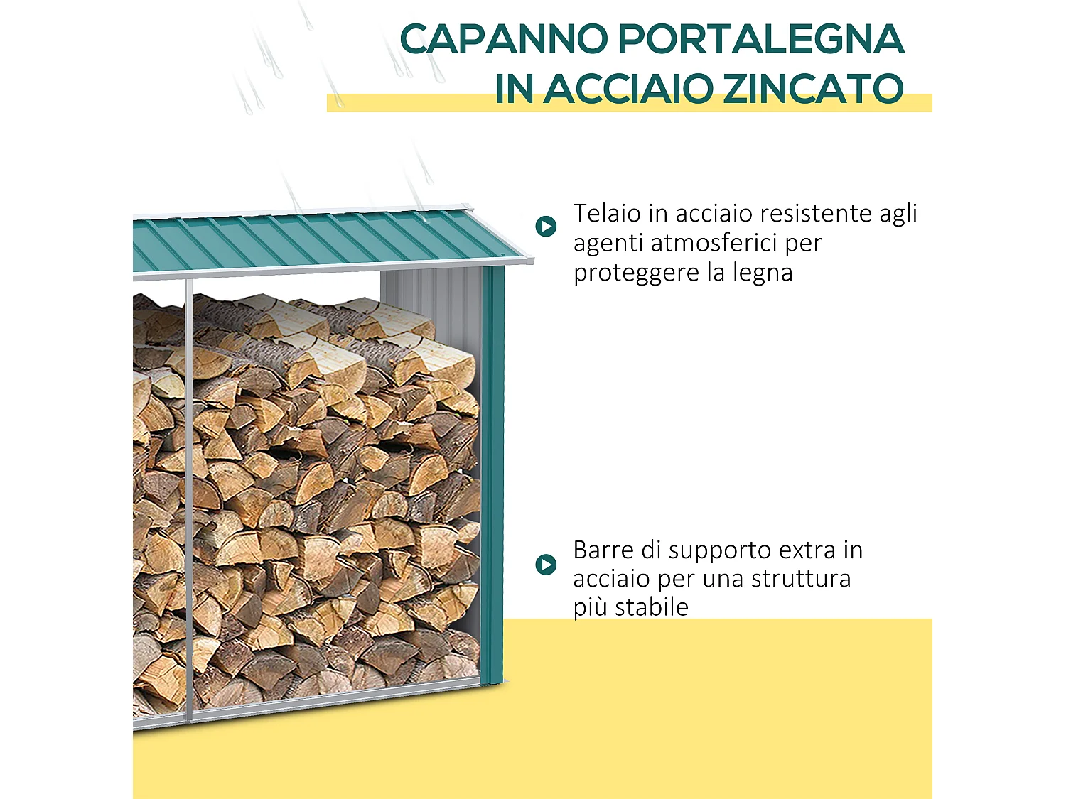 Legnaia base rialzata e tetto inclinato 240x 86x160cm verde