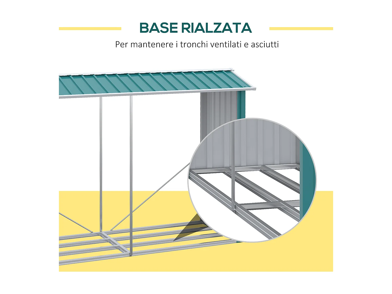 Legnaia base rialzata e tetto inclinato 240x 86x160cm verde