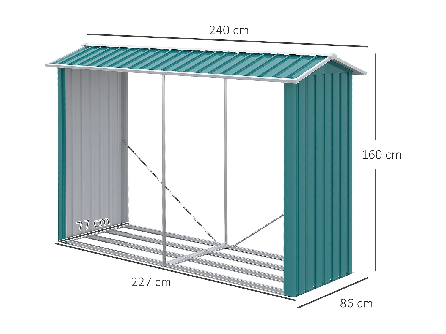 Legnaia base rialzata e tetto inclinato 240x 86x160cm verde