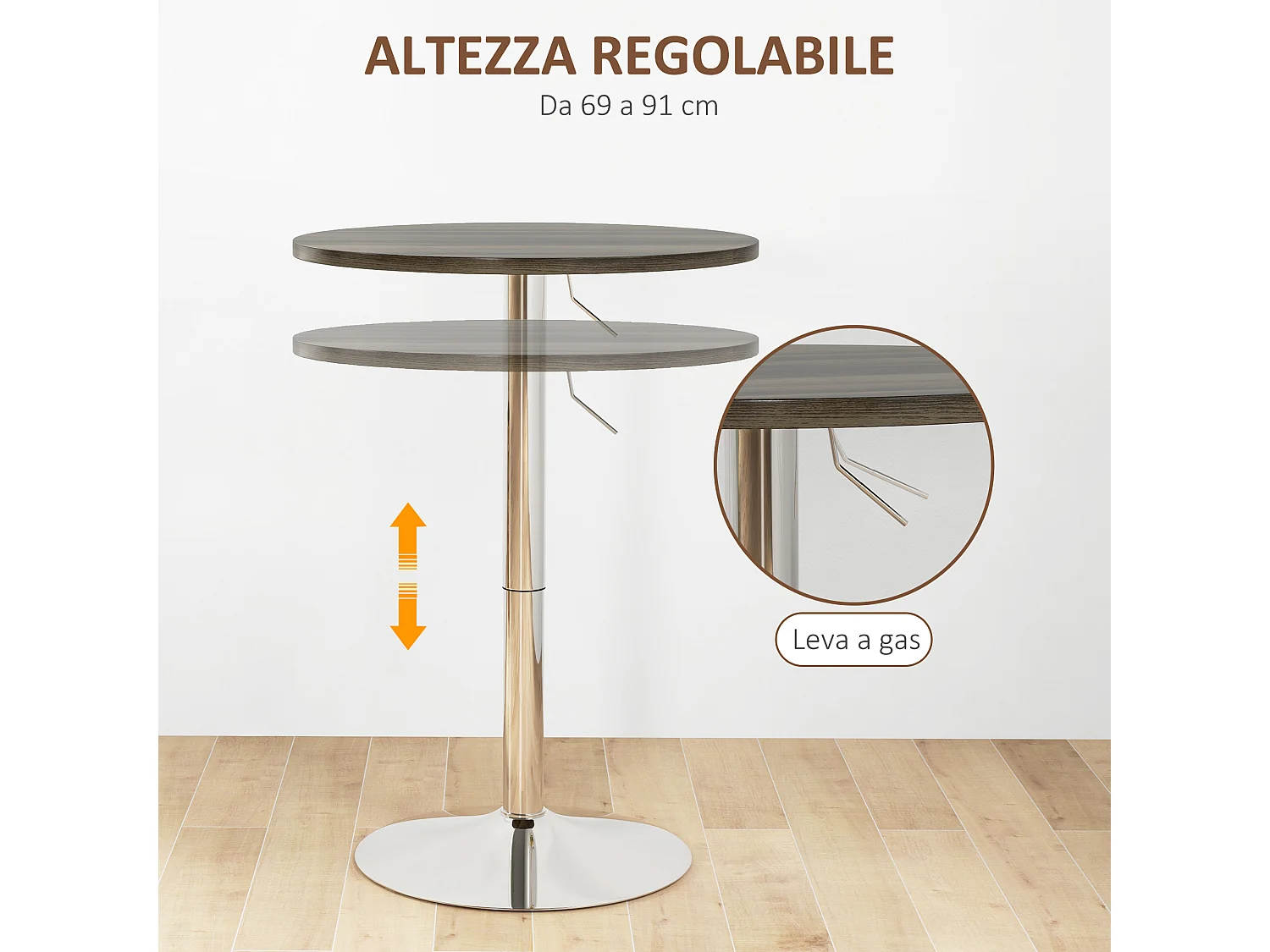 Tavolo alto da bar con altezza regolabile e girevole a 360°