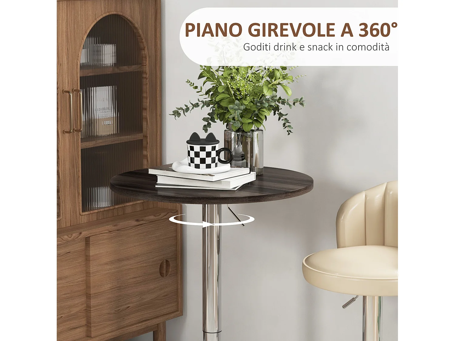 Tavolo alto da bar con altezza regolabile e girevole a 360°