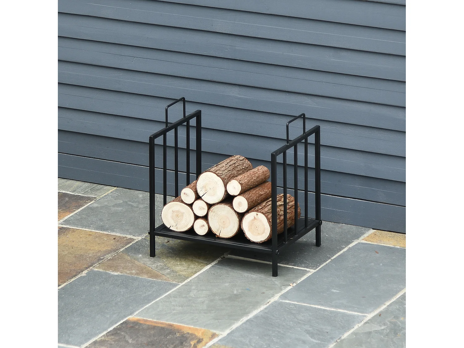 Portalegna 25kg max in metallo con 2 maniglie 44.5x33x46.5 cm nero