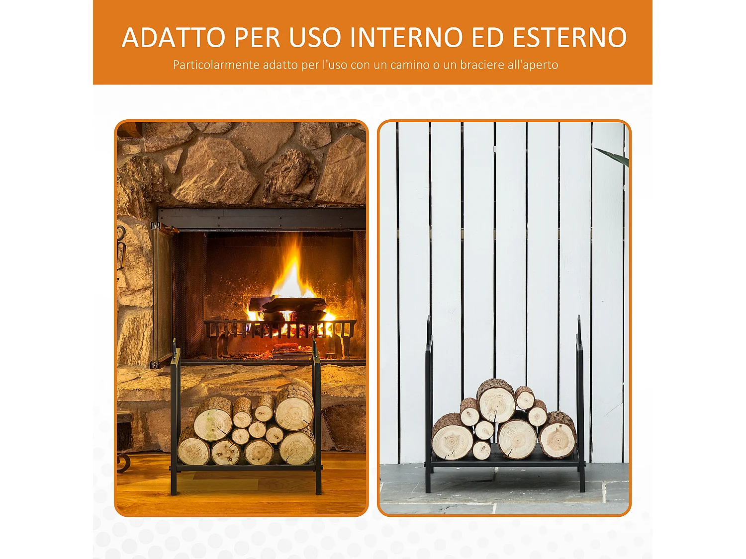 Portalegna 25kg max in metallo con 2 maniglie 44.5x33x46.5 cm nero