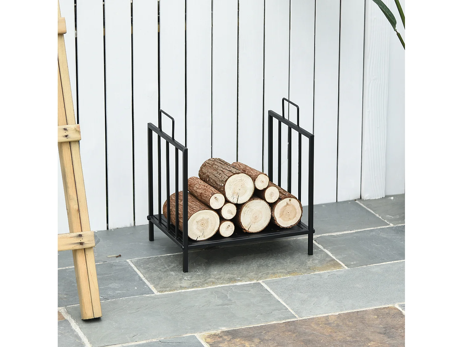 Portalegna 25kg max in metallo con 2 maniglie 44.5x33x46.5 cm nero