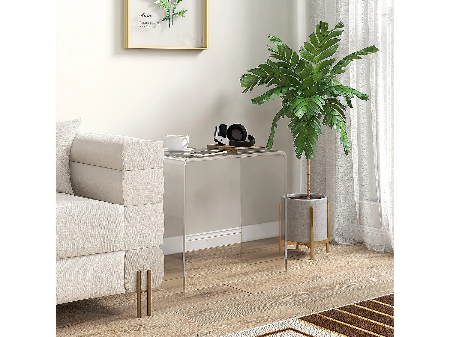 Tavolino da salotto in acrilico a u tavolino moderno con bordi lisci