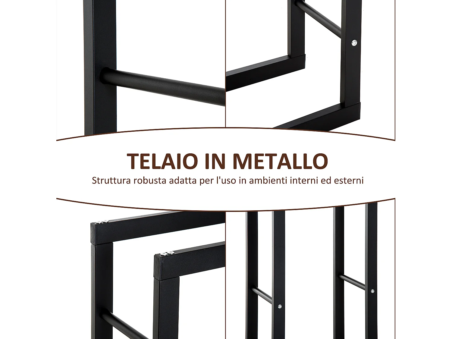 Porta legna verticale in metallo nero da interni e esterni 40x25x100cm