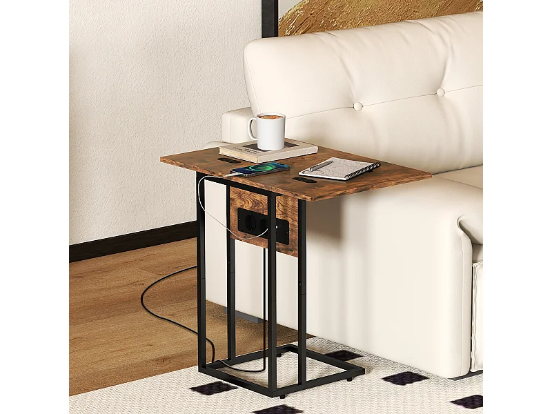 Tavolino salotto a forma di c con piano espandibile e stazione di ricarica