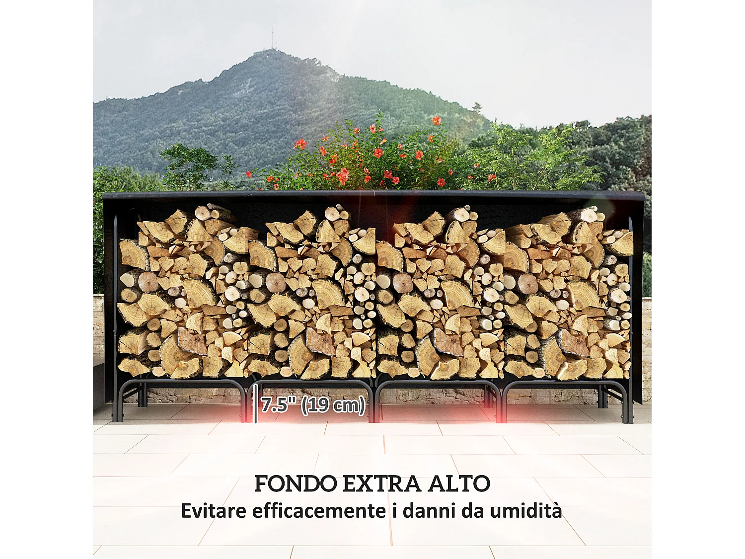 Portalegna regolabile con copertura e telo di trasporto 240x36x99cm