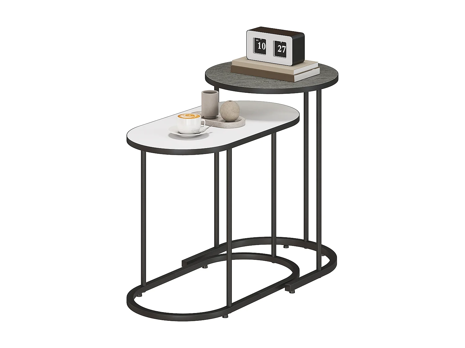 Set di 2 tavolini da salotto impilabili tavolini bassi con telaio in metallo per soggiorno