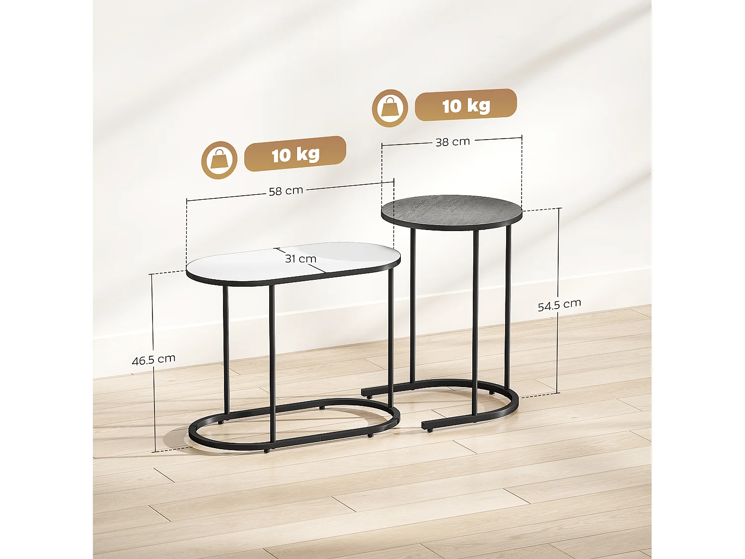 Set di 2 tavolini da salotto impilabili tavolini bassi con telaio in metallo per soggiorno