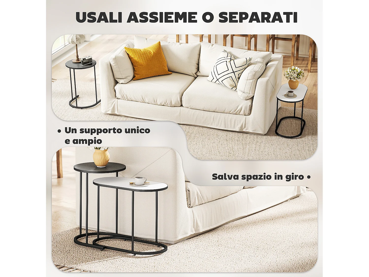 Set di 2 tavolini da salotto impilabili tavolini bassi con telaio in metallo per soggiorno